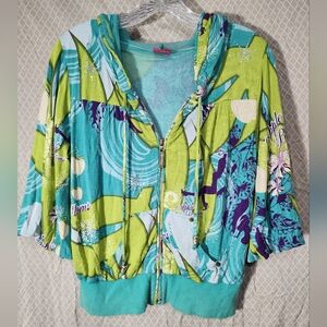 Vintage Y2K Apple Bottom Short Sleeve  Colorful Abstract Zip-up Jacket Women's M